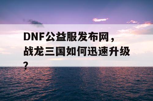 DNF公益服发布网，战龙三国如何迅速升级？