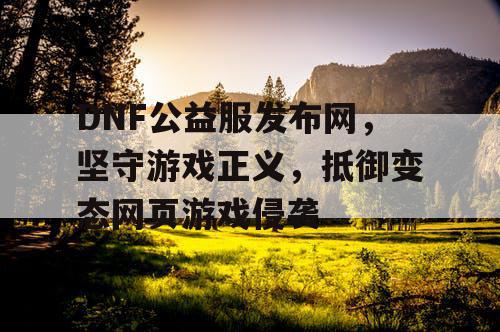 DNF公益服发布网，坚守游戏正义，抵御变态网页游戏侵袭